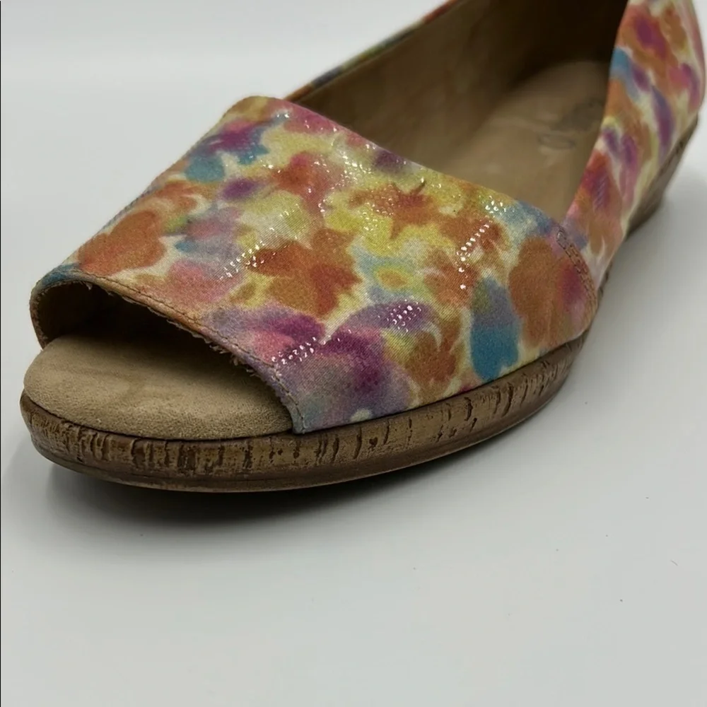 Michelle D Ellena Wedge Women's 10M Floral Slip On Peep Tow Yellow Pink